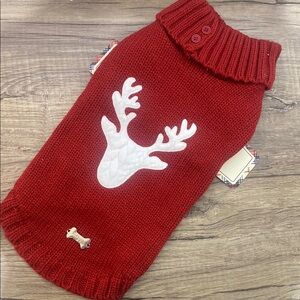 Barkley & Finn Red Dog Sweater with White Reindeer Design